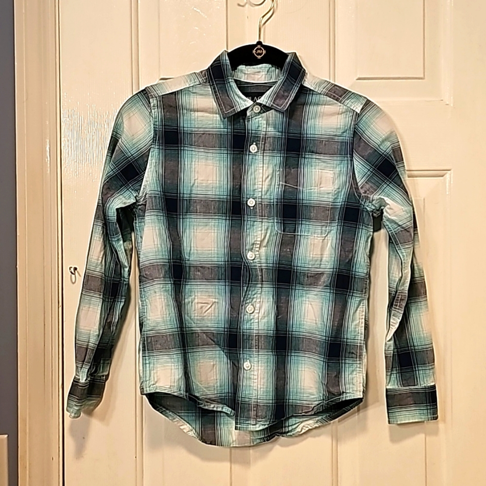 Green Black plaid button down size 7/8